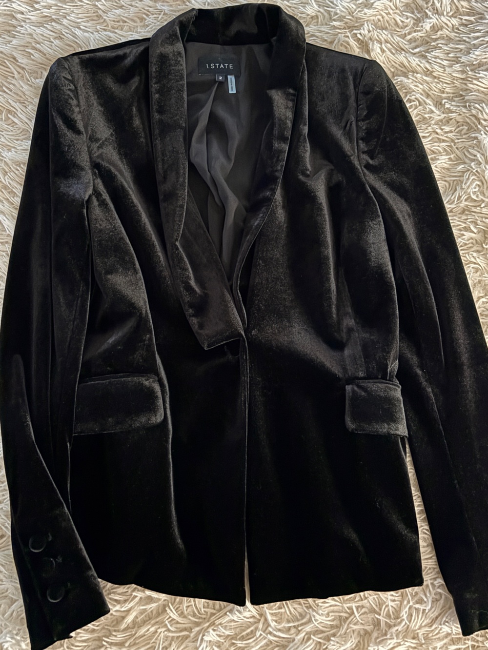1.STATE Black Velvet Shawl Collar Blazer